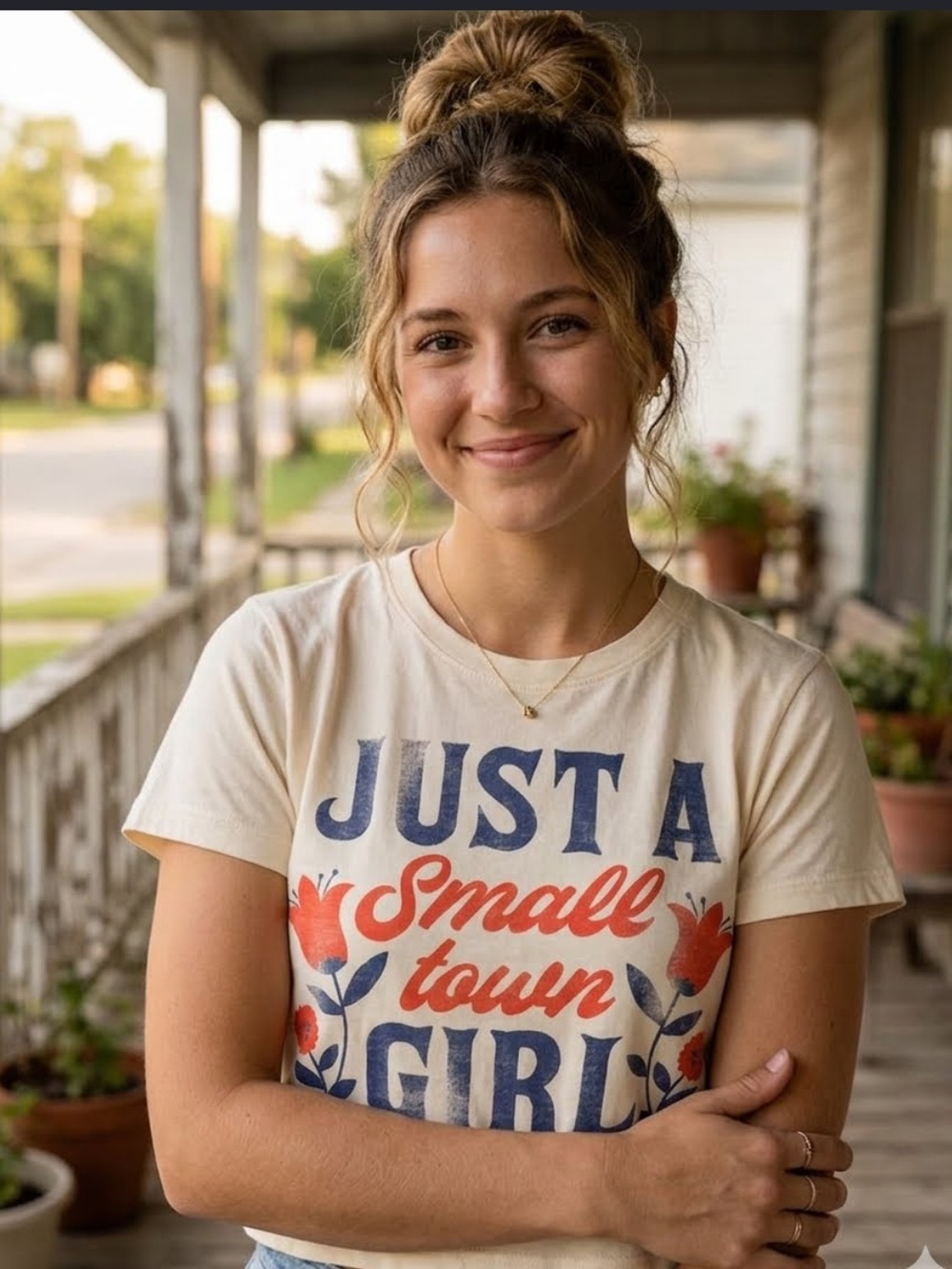 Cream Graphic Crop Tee - 'Just A Small Town Girl' Statement Tee